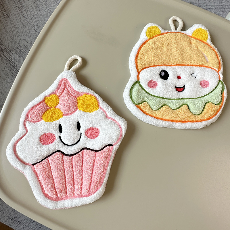 Cute Hanging Hand Towels Quick-Drying Coral Fleece Bathroom Kitchen 1-Pcs