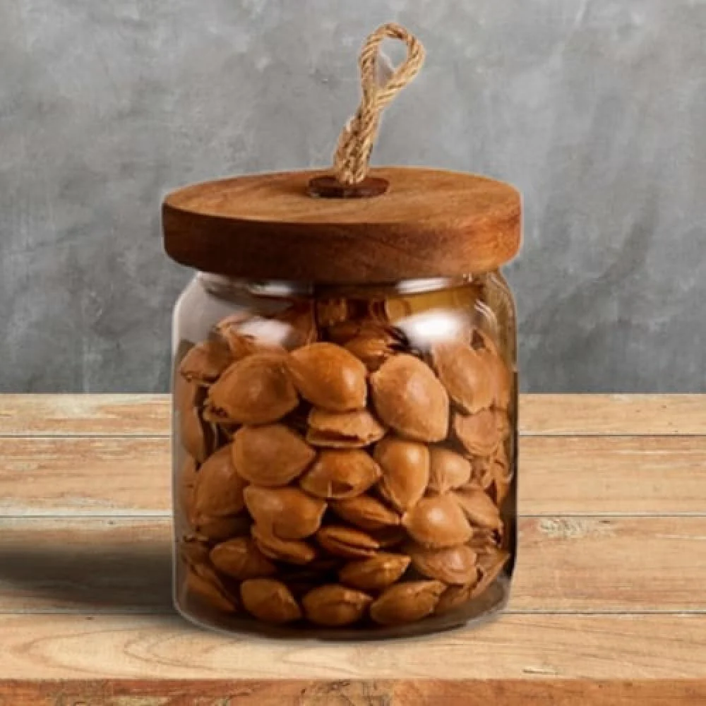 Danny Home Acacia Wood Glass Jar 500Ml 4 Danny Home Acacia Wood Glass Jar 500Ml