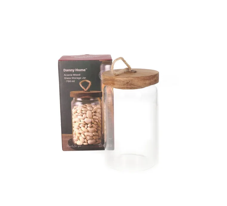 Danny Home Acacia Wood Glass Jar 750Ml 4 Danny Home Acacia Wood Glass Jar 750Ml
