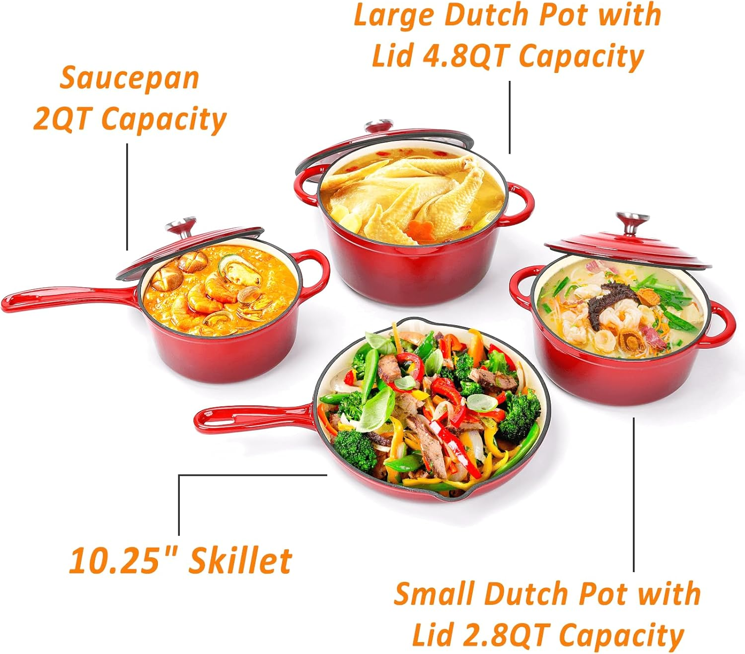 Enameled Cast Iron Cookware Set - 7 Piece