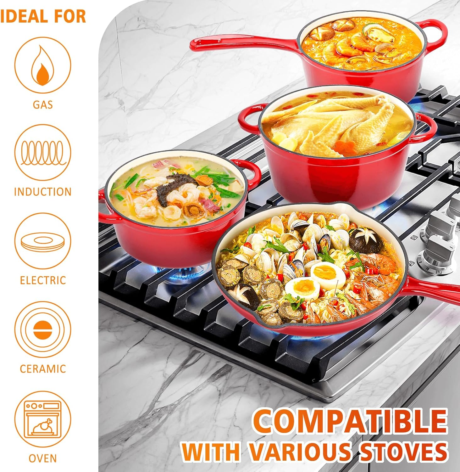 Enameled Cast Iron Cookware Set - 7 Piece