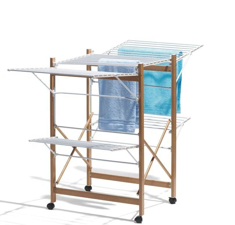 Factory High Quality Deluxe Wood Foldable Home Laundry Drying Rack Clothes Dryer Rack And Use Outdoor Or Indoor Drying Shelves