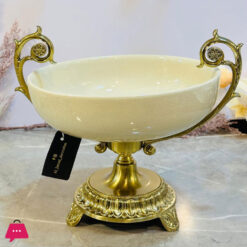 Fine Quality Brass And Ceramic Made Unique Designs Bowl Gold And Off-White Combination