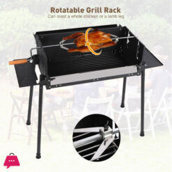 Portable Charcoal Grill Foldable BBQ Grill with Rotatable Roast Chicken Rack