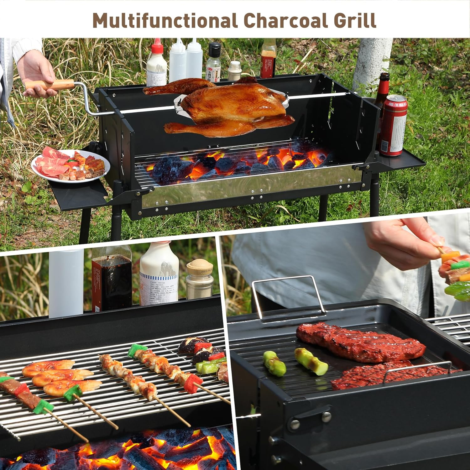 Portable Charcoal Grill Foldable Bbq Grill With Rotatable Roast Chicken Rack 13 Portable Charcoal Grill Foldable Bbq Grill With Rotatable Roast Chicken Rack
