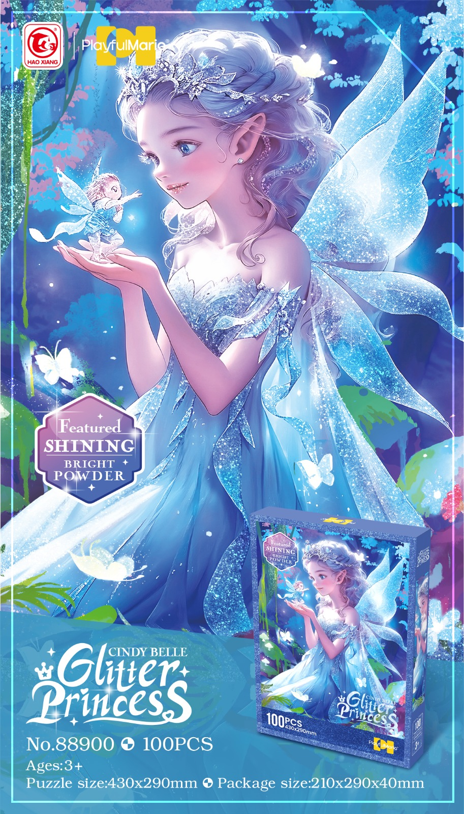 Princess Cindy Belle Glitter Jigsaw Puzzle – 100 Pcs