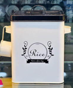 Rice Barrel with Spoon and Lid Household Tin Iron Rice Bucket - 5Kg