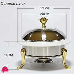 Round Chafing Dish Buffet Set Ceramic Liner For Dining Buffet Gold 28Cm 7 Round Chafing Dish Buffet Set Ceramic Liner For Dining Buffet Gold 28Cm