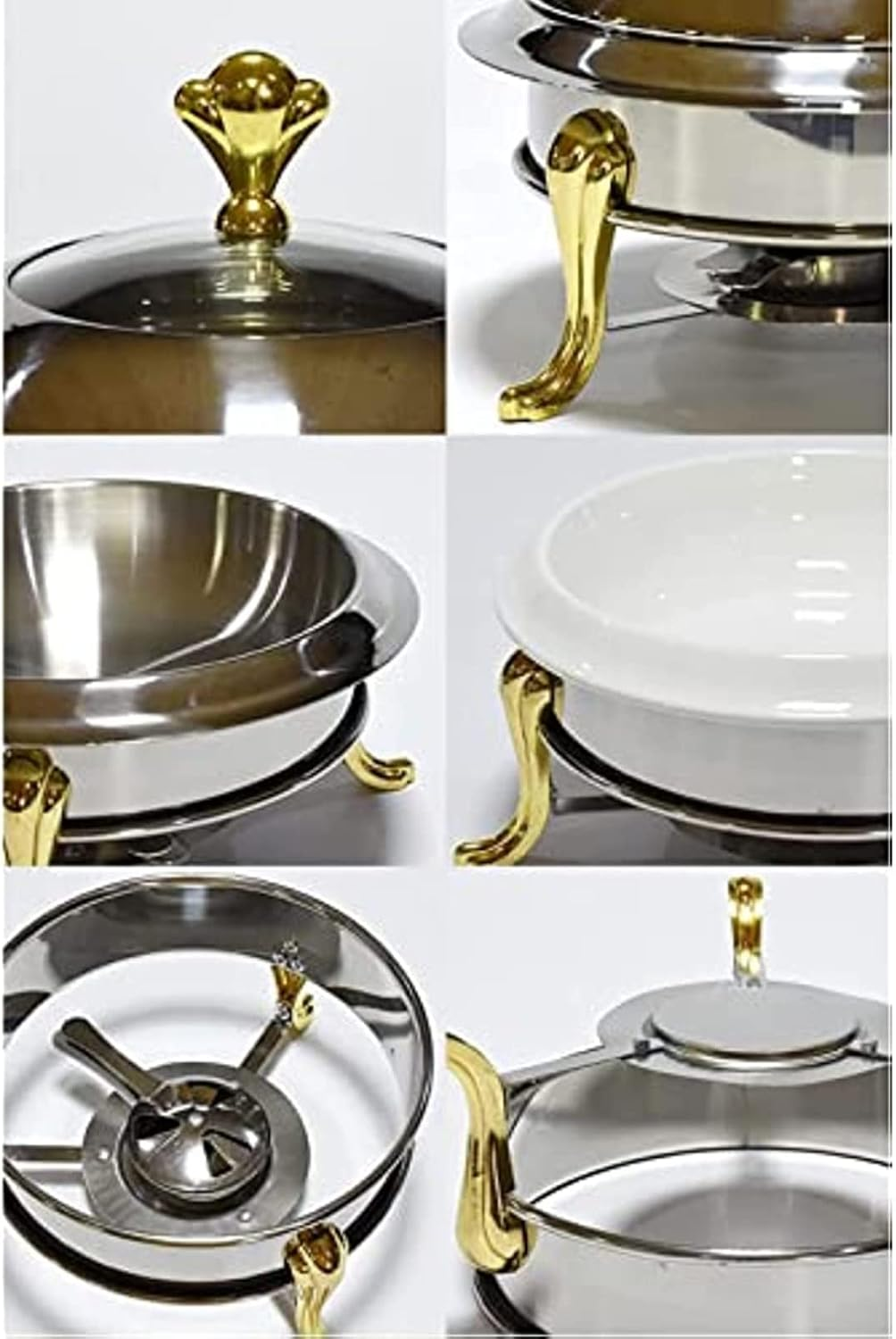 Round Chafing Dish Buffet Set Ceramic Liner For Dining Buffet Gold 26Cm 6 Round Chafing Dish Buffet Set Ceramic Liner For Dining Buffet Gold 26Cm