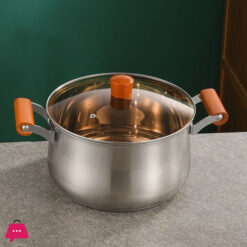 Stainless Steel Cooking Soup Pot Double Bottom With Wooden Handle - 24Cm
