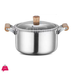 Stainless Steel Cooking Soup Pot Double Bottom With Wooden Handle - 24Cm