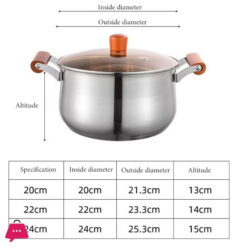 Stainless Steel Cooking Soup Pot Double Bottom With Wooden Handle - 24Cm