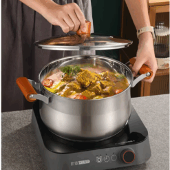 Stainless Steel Cooking Soup Pot Double Bottom With Wooden Handle - 24Cm