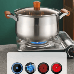 Stainless Steel Cooking Soup Pot Double Bottom With Wooden Handle - 24Cm