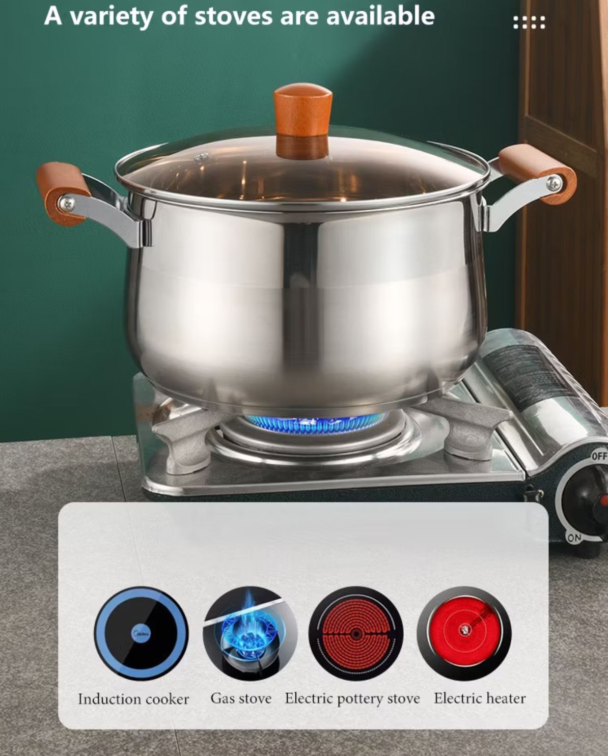 Stainless Steel Cooking Soup Pot Double Bottom With Wooden Handle - 24Cm 21 Stainless Steel Cooking Soup Pot Double Bottom With Wooden Handle - 24Cm