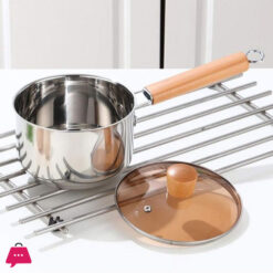 Stainless Steel Sauce Pan With Wooden Handle And Pyrex Glass Lid  - 18CM