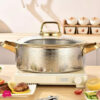 Three-Layer Stainless Steel Cooking Pot 304 Stainless Steel Soup Pot, With A Gold-Edged Glass Lid, Hand-Hammered Textured - 28Cm