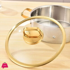 Three-Layer Stainless Steel Cooking Pot 304 Stainless Steel Soup Pot, With A Gold-Edged Glass Lid, Hand-Hammered Textured - 30Cm