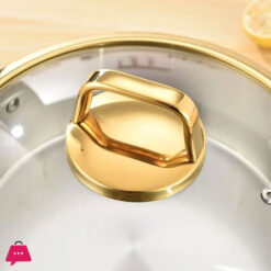 Three-Layer Stainless Steel Cooking Pot 304 Stainless Steel Soup Pot, With A Gold-Edged Glass Lid, Hand-Hammered Textured - 30Cm