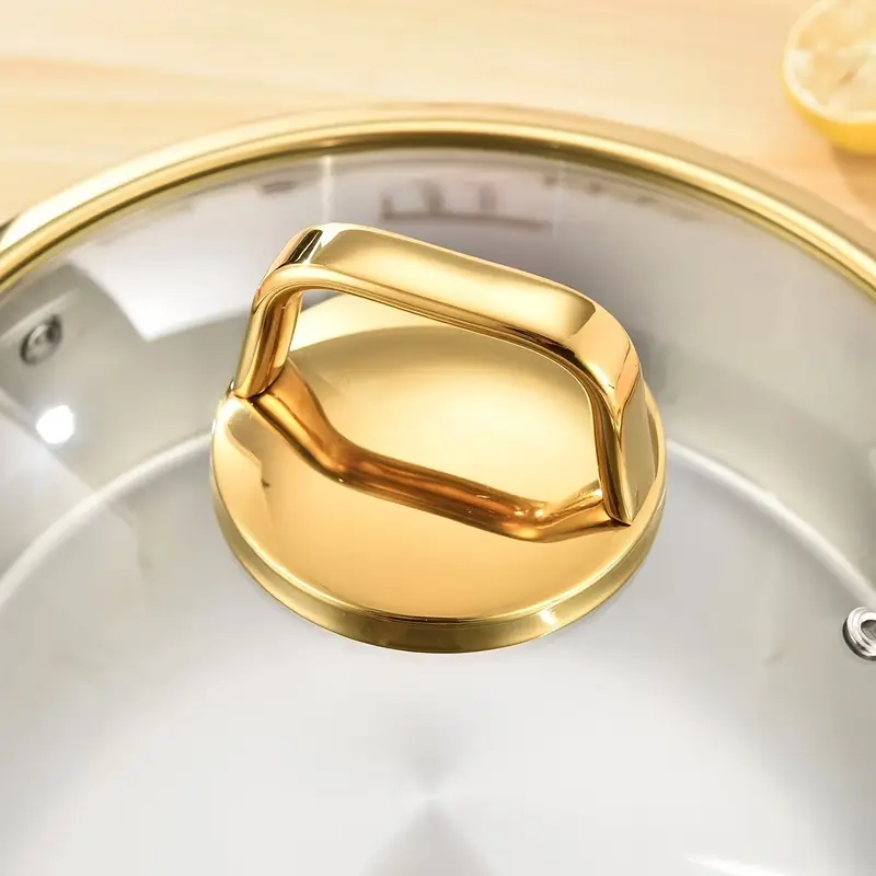 Three-Layer Stainless Steel Cooking Pot 304 Stainless Steel Soup Pot, With A Gold-Edged Glass Lid, Hand-Hammered Textured - 30Cm 16 Three-Layer Stainless Steel Cooking Pot 304 Stainless Steel Soup Pot, With A Gold-Edged Glass Lid, Hand-Hammered Textured - 30Cm