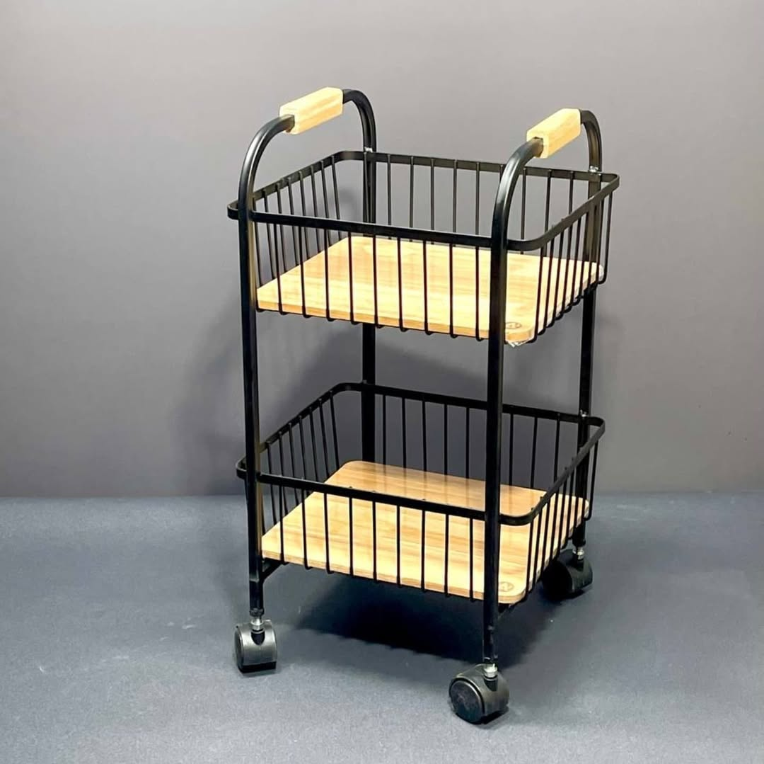 Touch Wood 2-Tier Rolling Trolly 8 Touch Wood 2-Tier Rolling Trolly