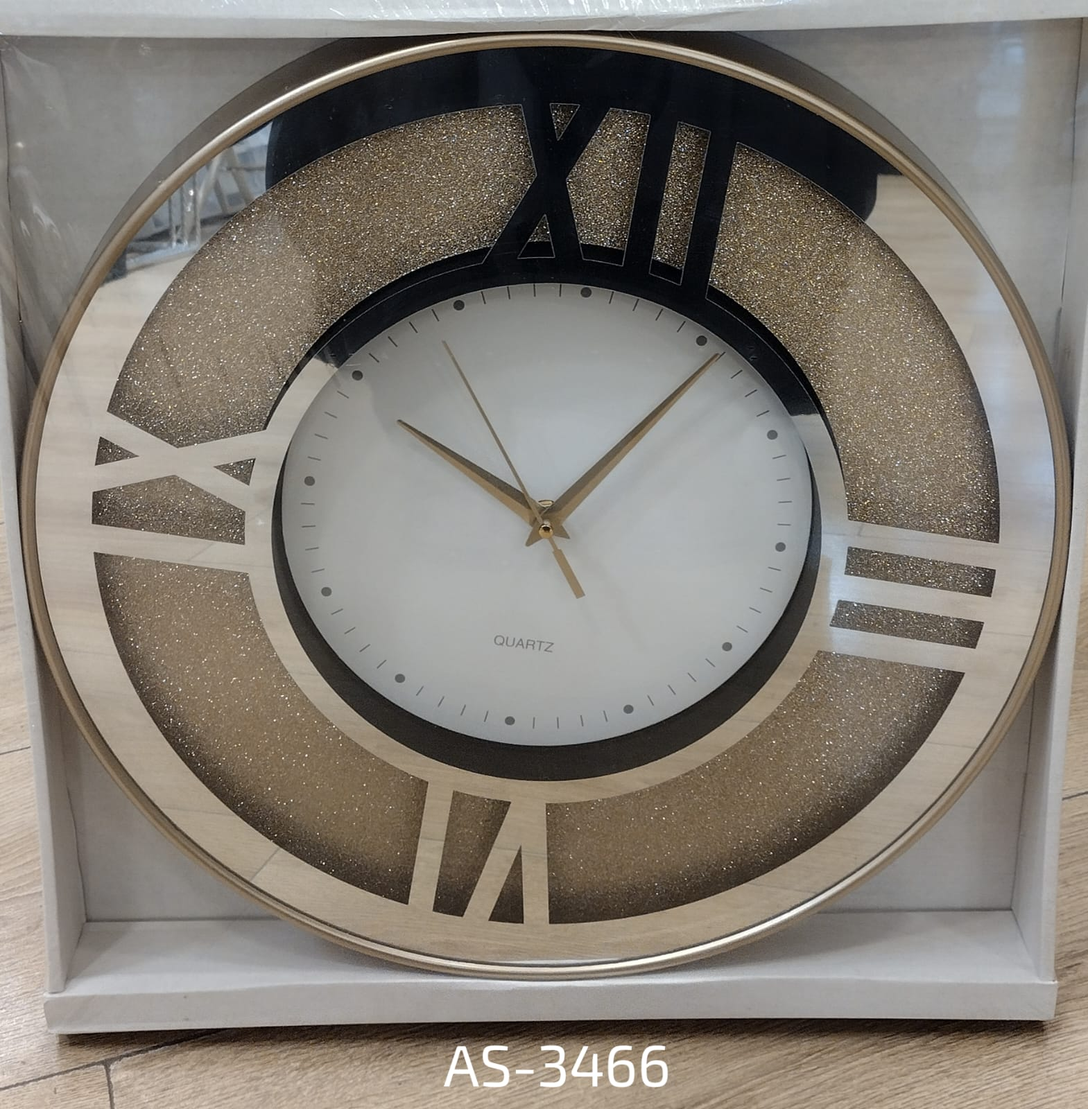 Wall Clock Round Mirrored Glitter Design 20 Inch