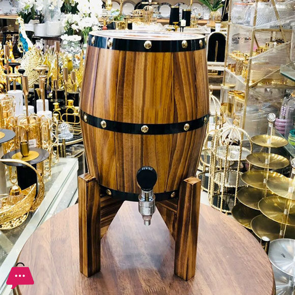 Wooden Barrel Inner Stainless Steel Beverages Dispenser - 3Liter