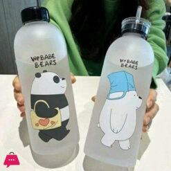 1000ml We Bare Bear Water Bottle Panda Cup Transparent Water Bottle Drinkware Cup Frosted Plastic Water Bottle with Straw Leak-proof