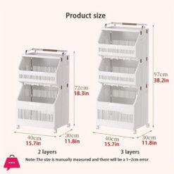 3-Tier Laundry Baskets Laundry Hamper Basket With Wheels