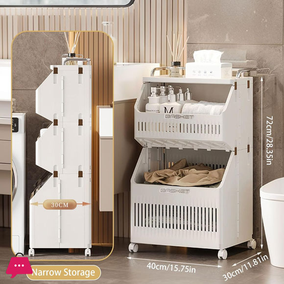 2-Tier Laundry Baskets Laundry Hamper Basket With Wheels 4 2-Tier Laundry Baskets Laundry Hamper Basket With Wheels - Image 2