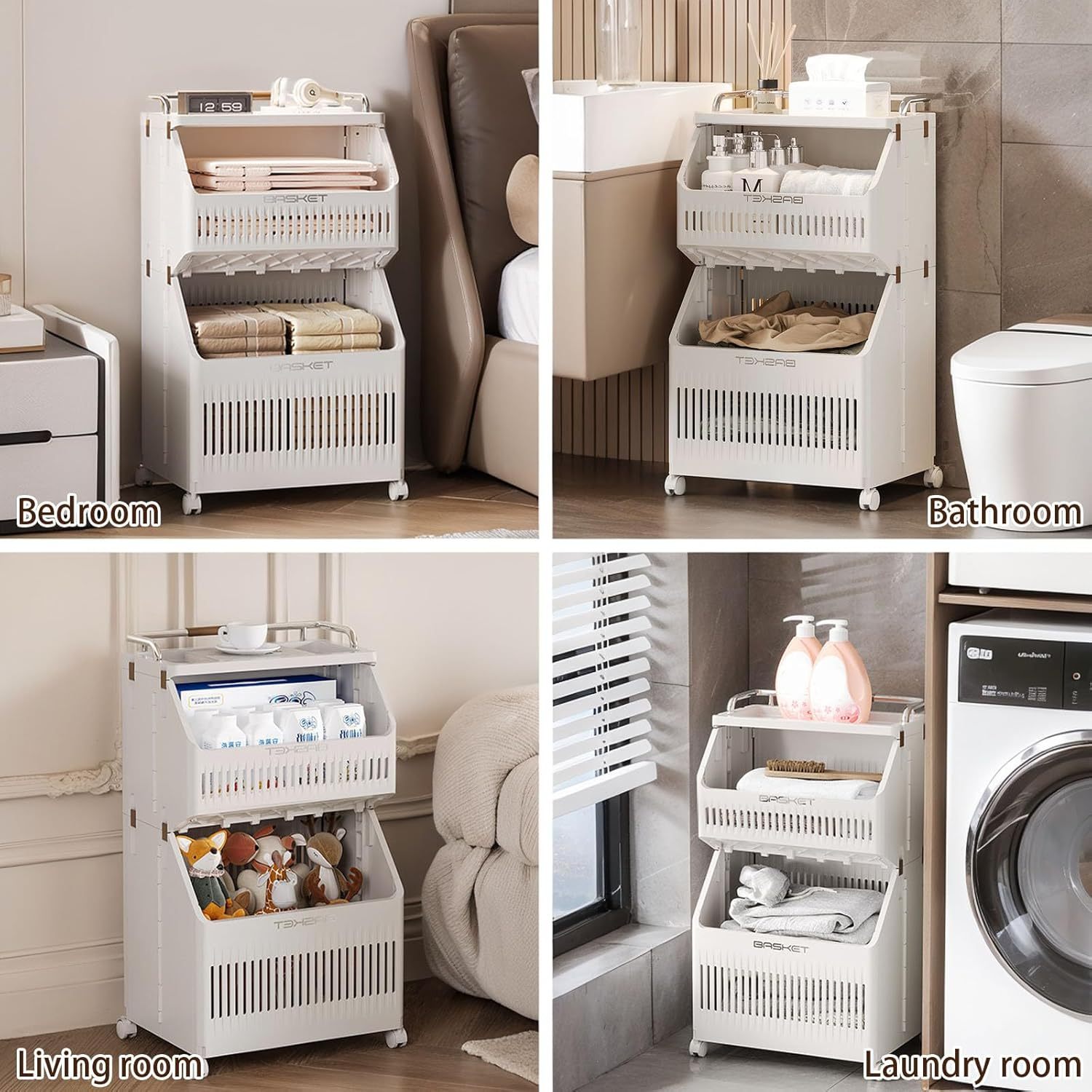 2-Tier Laundry Baskets Laundry Hamper Basket With Wheels