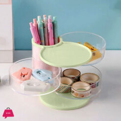 3-Compartments Storage Box Rotating Dusts Proof Dressing Table Desktop Holder