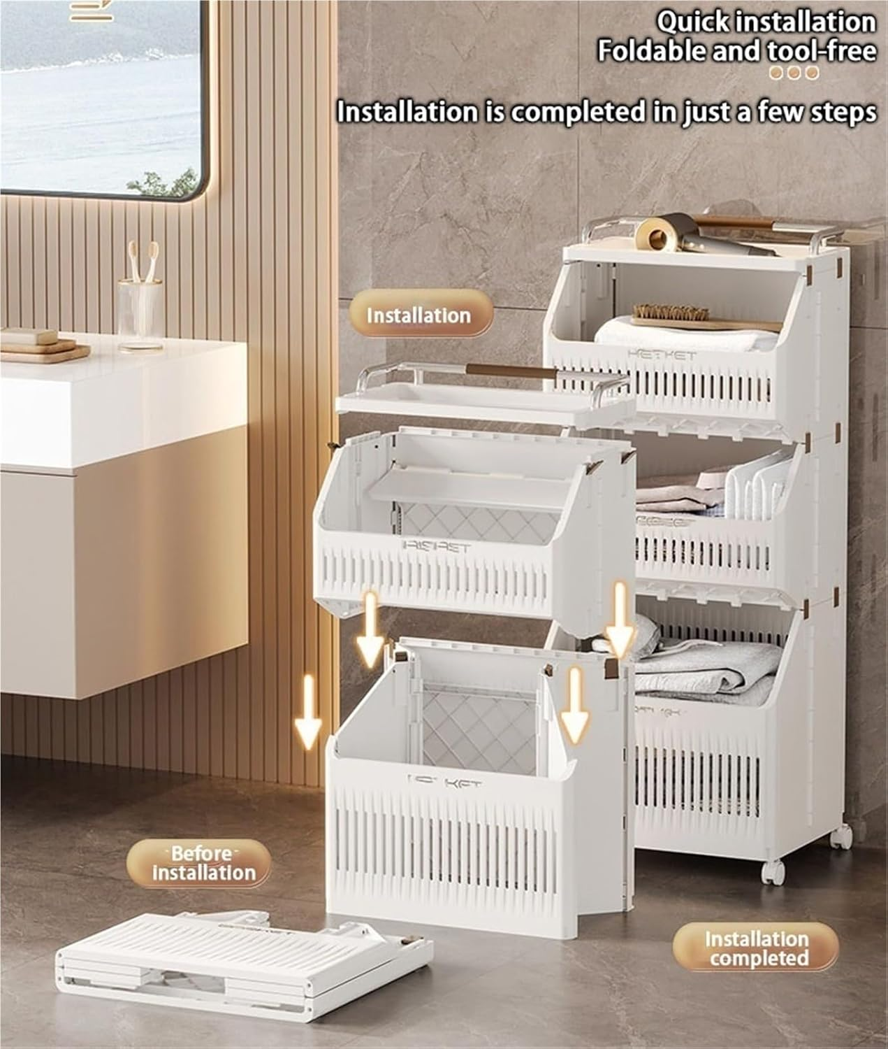 3-Tier Laundry Baskets Laundry Hamper Basket With Wheels 12 3-Tier Laundry Baskets Laundry Hamper Basket With Wheels