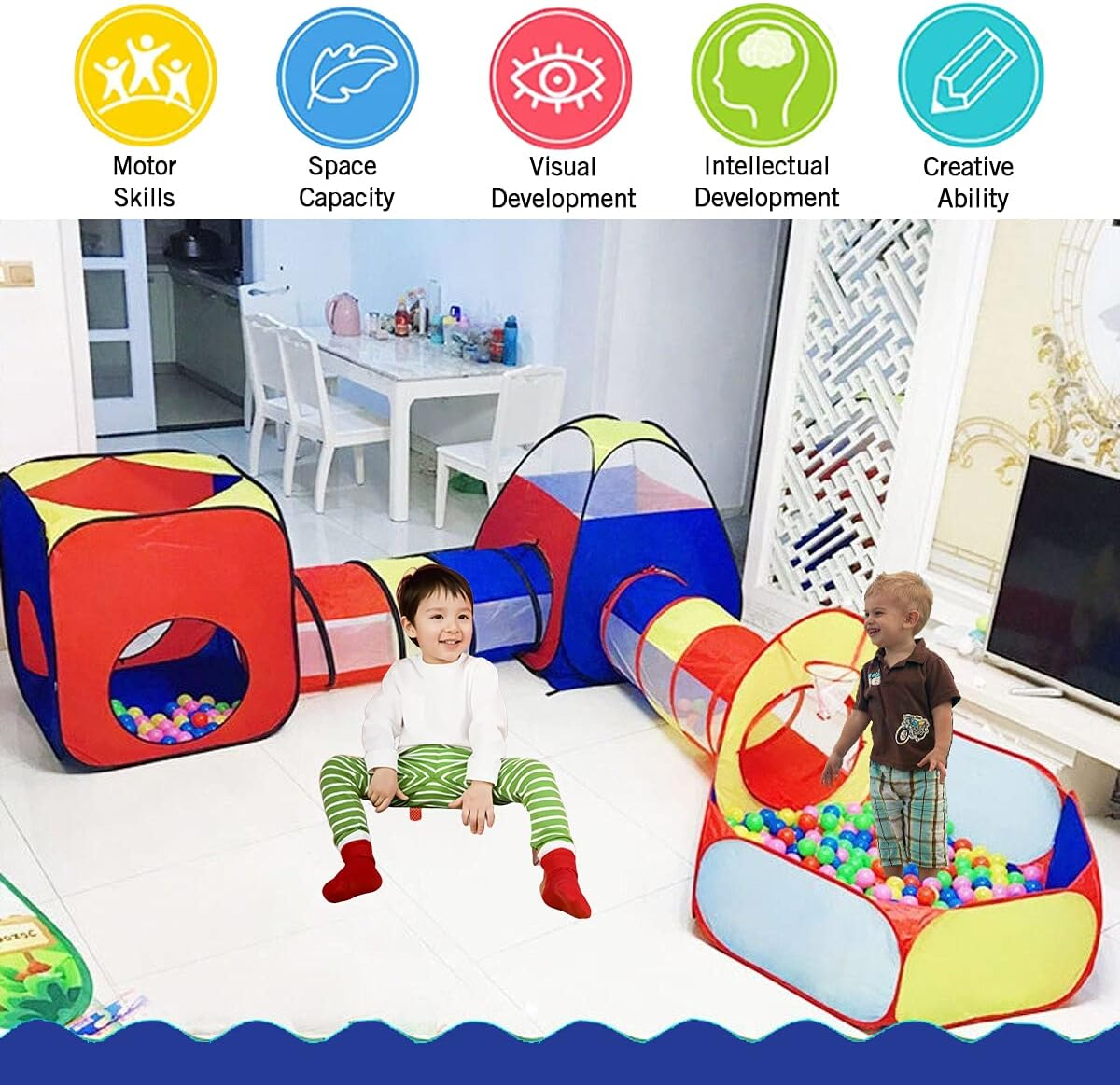 5 In 1 Multicolor Ball Pit Tunnel Tent House Multicolor