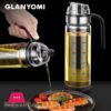 550ML Olive Oil Dispenser Bottle with Rubber Base - Glass Oil & Vinegar Cruet with No-drip Pourers, Easy Refill and Cleaning