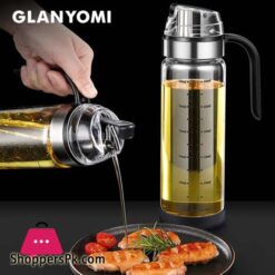 550ML Olive Oil Dispenser Bottle with Rubber Base - Glass Oil & Vinegar Cruet with No-drip Pourers, Easy Refill and Cleaning