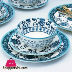 Vintage Floral Teal Ceramic Dinnerware Set