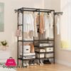 Detchable Solid Color Metal Double Row Clothes Rack Spacious Design For Living Room And Bedroom