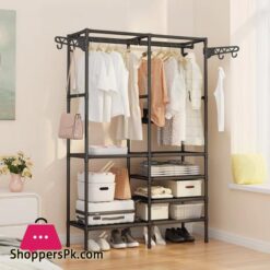 Detchable Solid Color Metal Double Row Clothes Rack Spacious Design for Living Room and Bedroom