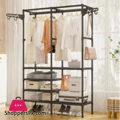 Detchable Solid Color Metal Double Row Clothes Rack Spacious Design For Living Room And Bedroom
