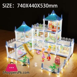 Luxury DIY Dollhouse Castle Playset with Lights, Slide & Furniture – Multilevel Dream House for Kids