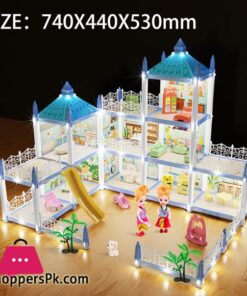 Luxury DIY Dollhouse Castle Playset with Lights, Slide & Furniture – Multilevel Dream House for Kids