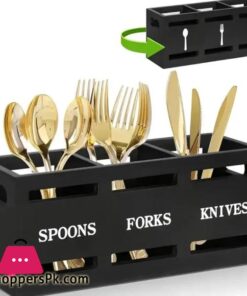Spoon Caddy Wood Utensil Caddy With 3 Compartments Fork Spoon Holder - Image 2