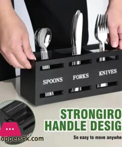 Spoon Caddy Wood Utensil Caddy With 3 Compartments Fork Spoon Holder - Image 3