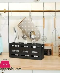 Spoon Caddy Wood Utensil Caddy With 3 Compartments Fork Spoon Holder - Image 4