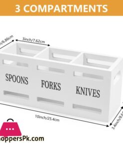 Spoon Caddy Wood Utensil Caddy With 3 Compartments Fork Spoon Holder - Image 7