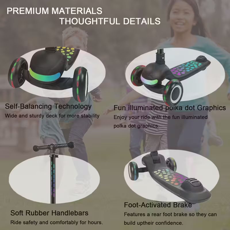 A One-Button Collapsible Scooter With Adjustable Height, Soft Handlebars With Lights