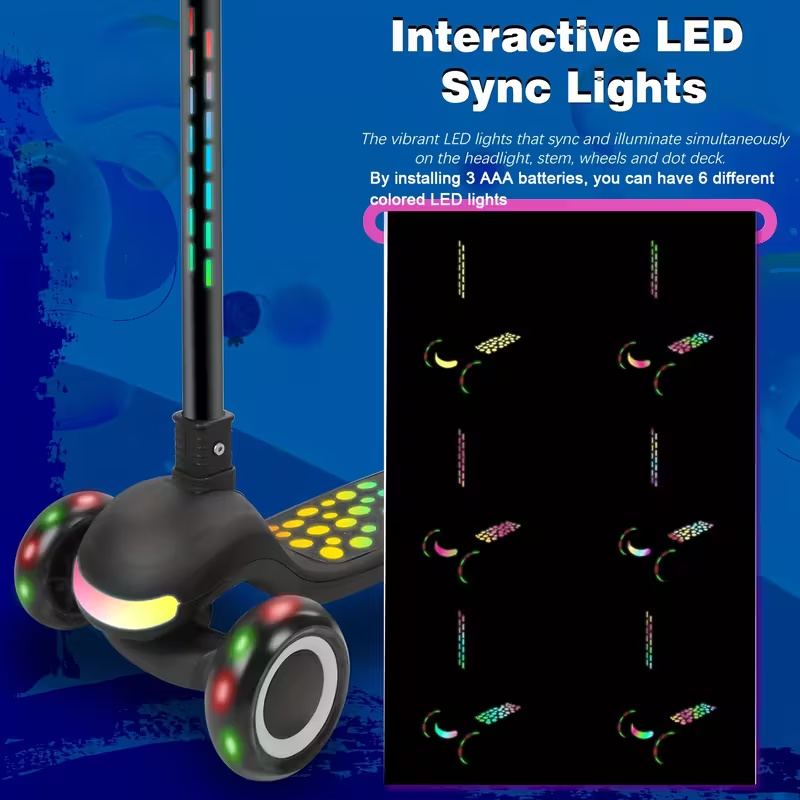 A One-Button Collapsible Scooter With Adjustable Height, Soft Handlebars With Lights