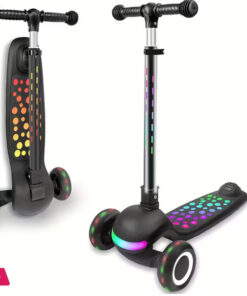 A One-Button Collapsible Scooter with Adjustable Height, Soft Handlebars with Lights