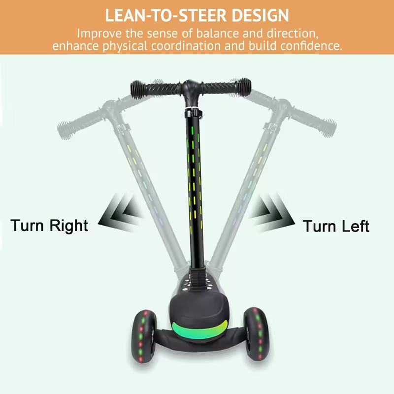 A One-Button Collapsible Scooter With Adjustable Height, Soft Handlebars With Lights